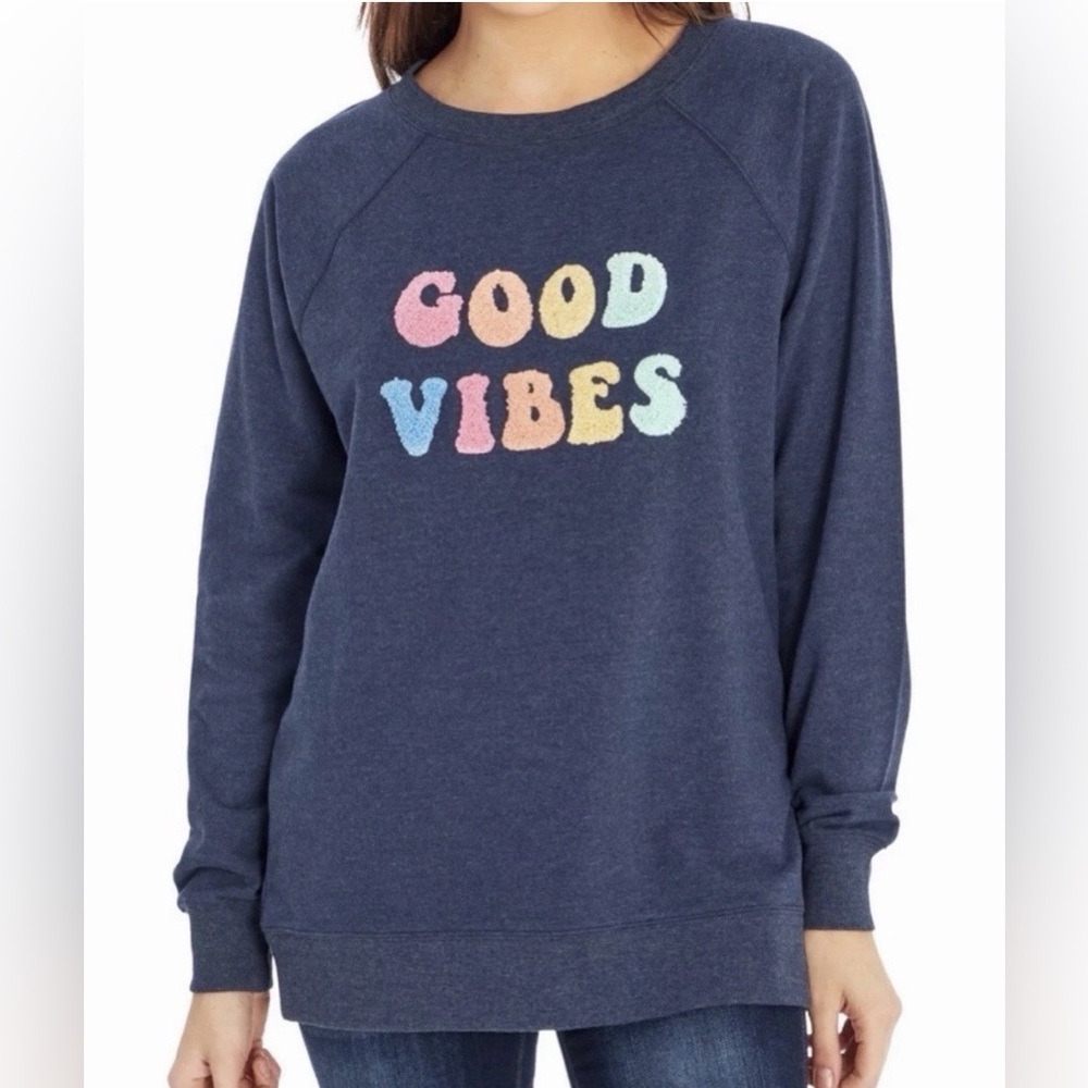 Wildfox Navy 'Good Vibes' Crew Neck Sweater